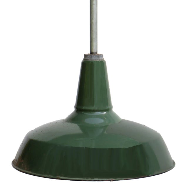 Mid-Century Modern Vintage Industrial Chic Pendant Light With Green Enamel Shade For Sale - Image 3 of 3