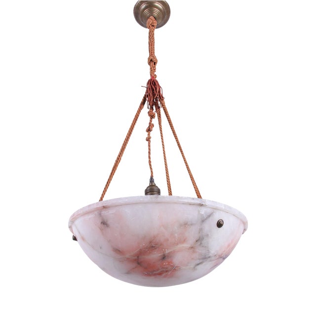 French Art Deco Carved Pink Alabaster Pendant, 1920s For Sale