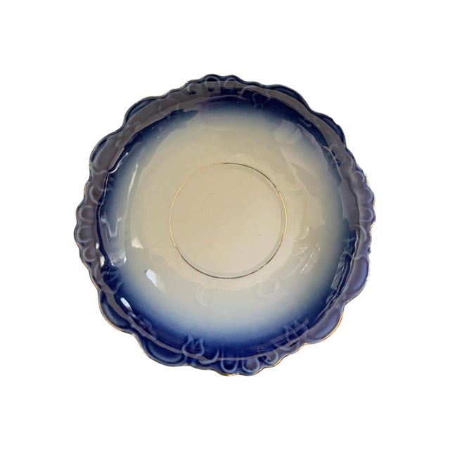 Early 20th Century Vintage/Antique German Cobalt Flow Blue/Gold Demitasse Mini Teacup & Saucer For Sale - Image 5 of 8