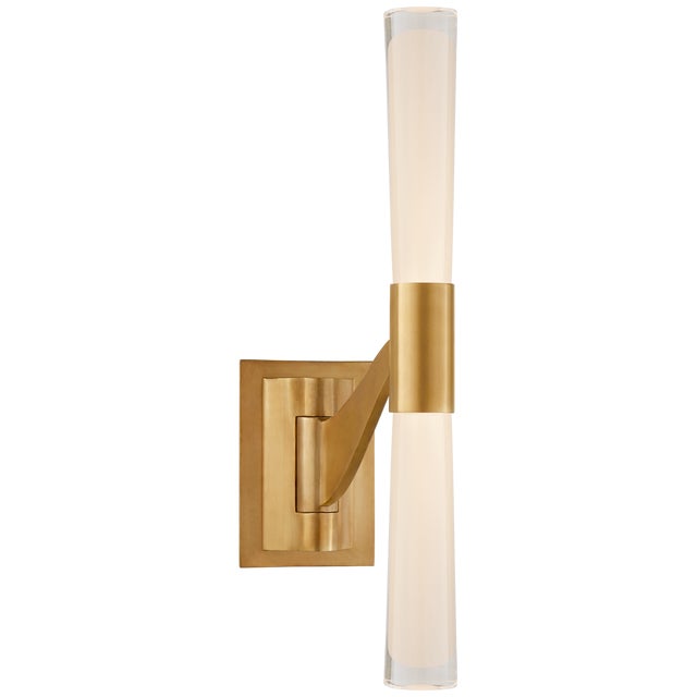 Brenta Single Articulating Sconce in Hand-Rubbed Antique Brass with White Glass Designer: AERIN Height: 18.5" Extension:...
