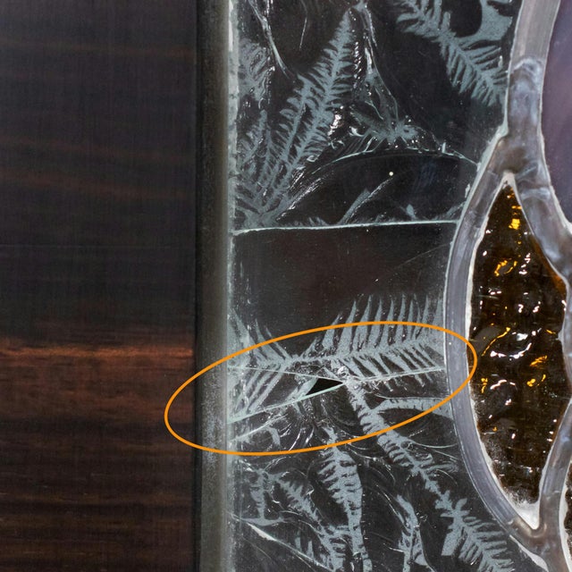 1920s Art Deco Four Panel Stained Glass Screen Divider With Macassar Trim Featuring Iconic Flappers For Sale - Image 5 of 12