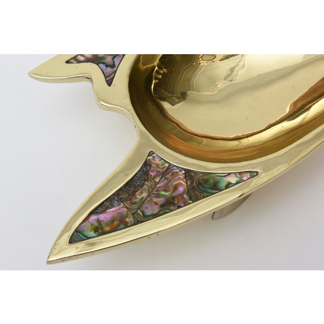 Brass Vintage Abalone, Silver Plate and Brass Fish Bowl, 1950's, Restored For Sale - Image 8 of 10