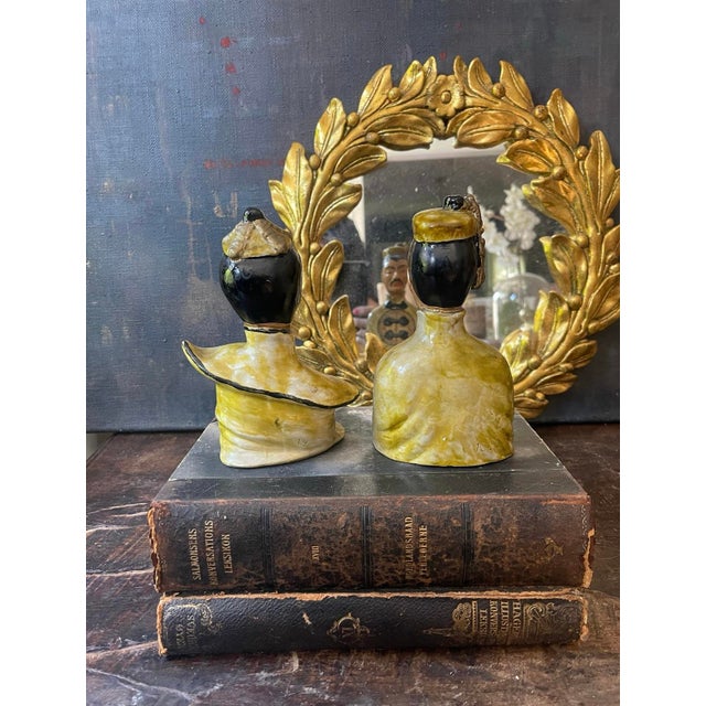 Lime Pair of Asian 6” Chalkware Statue Busts For Sale - Image 8 of 10