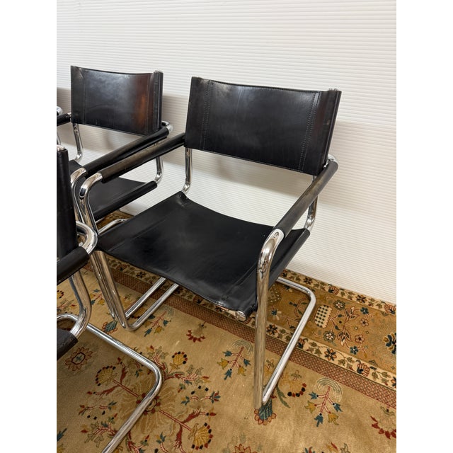 Modern Mart Stam for Linea Veam 1970's S34 Leather Cantilever Armchairs , Set of 6 For Sale - Image 3 of 15