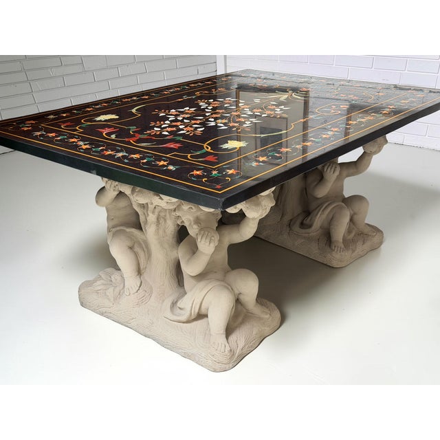 Stone Roman Pietra Dura Inlaid Marble Table Stone Putti Base For Sale - Image 7 of 10