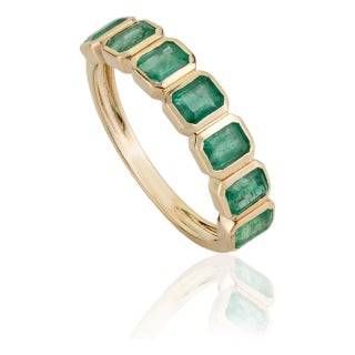 1.61ct Octagon Cut Emerald Bezel Set Stackable Band Ring Size 6.5 in 14k Gold For Sale