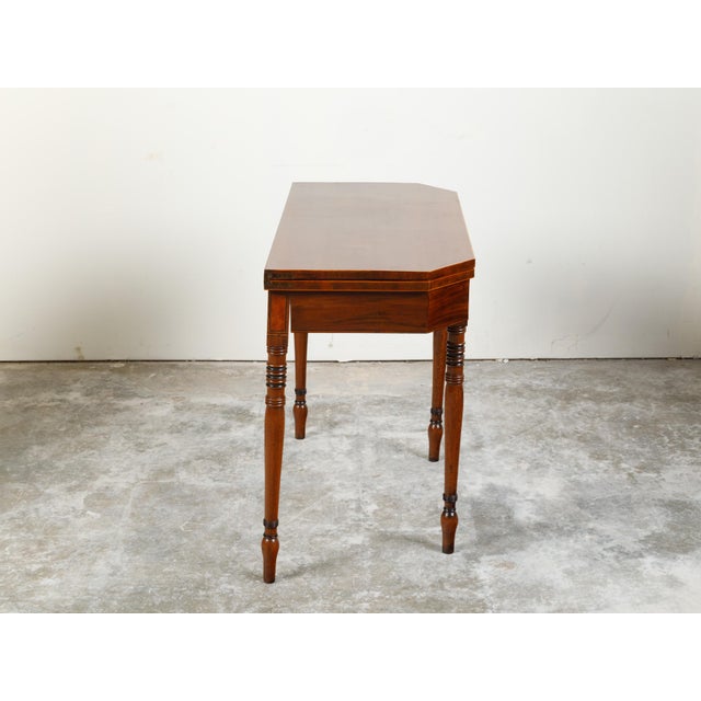 English Regency 1820s Lift Top Console Table with Turned Legs and Arrow Feet For Sale - Image 9 of 12