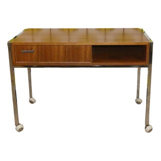 Mid-Century Television Side Table in Walnut & Chrome, 1960s For Sale