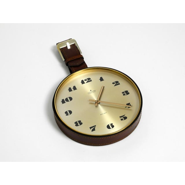 Junghans Brass Wall Clock with Leather Strap, 1960s For Sale - Image 4 of 18
