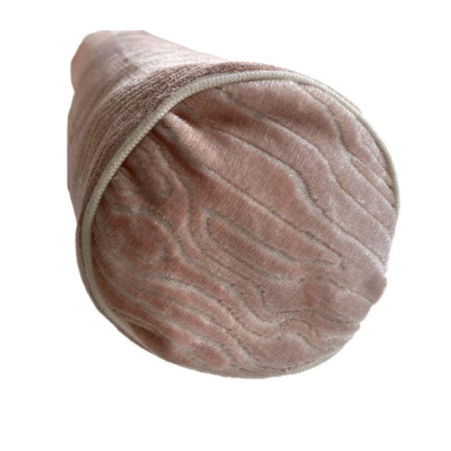 Contemporary Blush Woodgrain Pattern Velvet Bolster Pillow Cover For Sale - Image 3 of 3