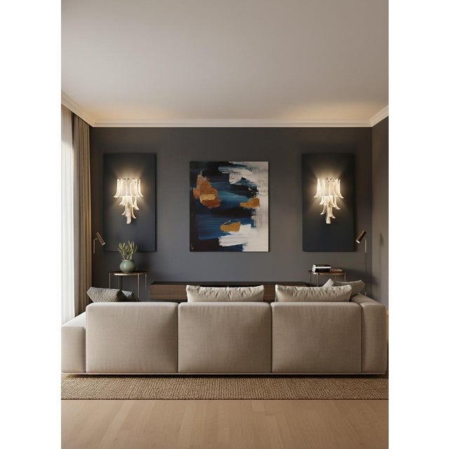 Vintage Italian Lattimo Murano Glass Petals Wall Lights, 1990, Set of 2 For Sale - Image 4 of 16