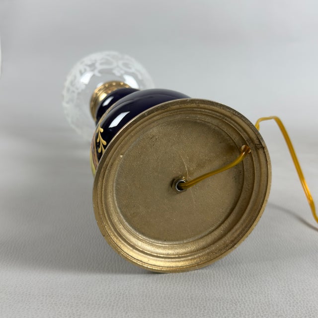 Antique French Porcelain Table Lamp in Brass and Satin Glass For Sale - Image 11 of 14