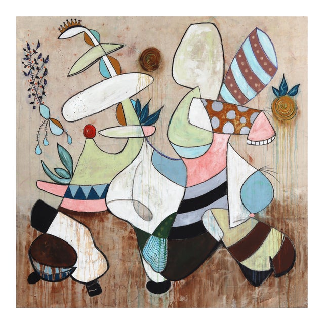Jit Madness - Abstract Contemporary Organic Shape Mixed Media Artwork on Canvas by Rue Bootay For Sale