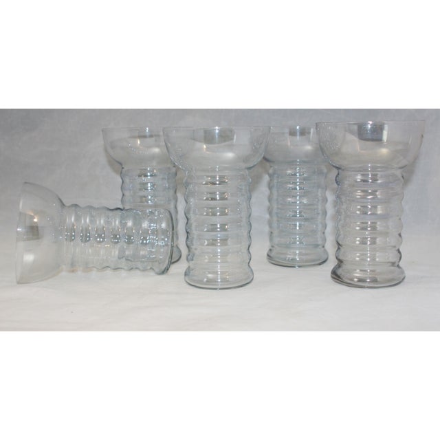 1930s 1930s Art Deco Dunbar Aramis Iridescent Ice Blue Ringed Glasses Set of 5 For Sale - Image 5 of 8