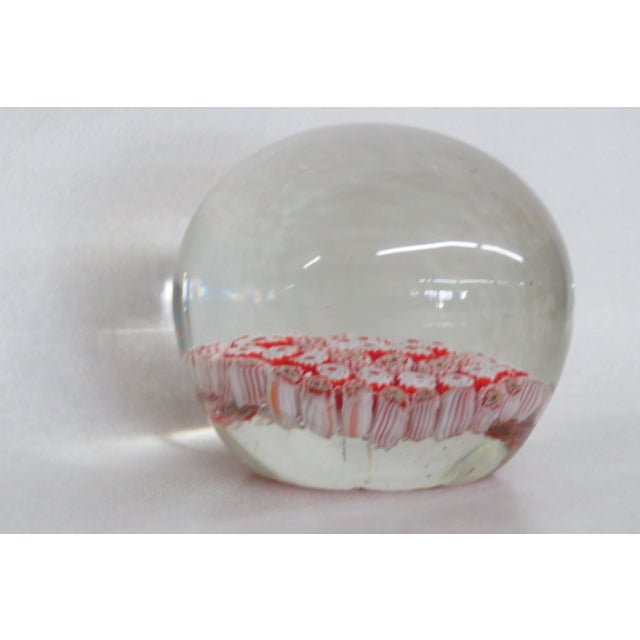 Hand Blown Art Glass Paperweight Red and White Flowers Design For Sale - Image 4 of 13