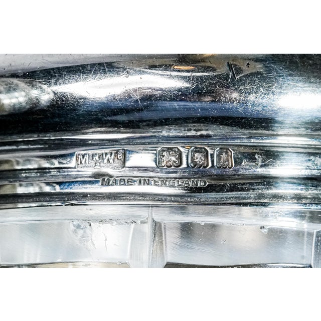 Set of 4, Beautiful Set Mappin and Webb Antique English Sterling Silver and Crystal Geometric Cut Pattern Vanity Dresser Jar and Bottle For Sale - Image 13 of 16