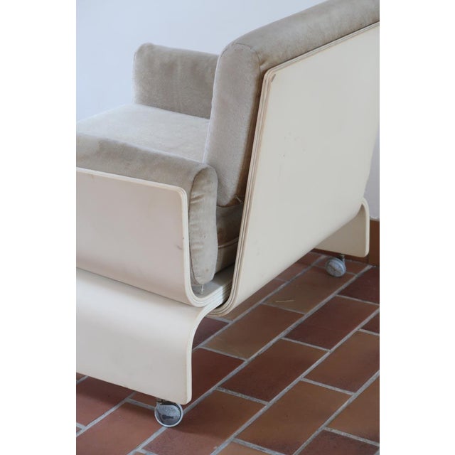 Space Age Bentwood and Velvet Lounge Chair on Castors, 1970s For Sale - Image 11 of 16