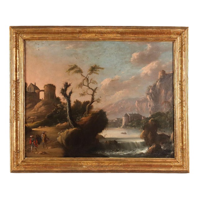 Landscape Composition, 18th Century, Oil Painting on Canvas, Framed For Sale