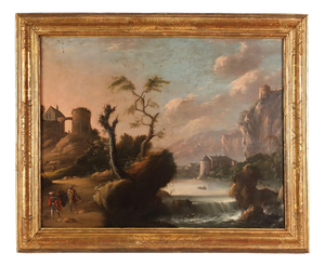 Landscape Composition, 18th Century, Oil Painting on Canvas, Framed