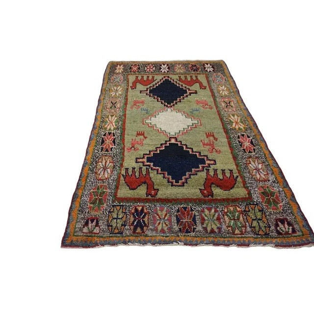 Early 20th Century S. Persian Gabbeh Carpet ( 4' x 6'3" - 122 x 191 ) Antique Gabbeh Small Scatter Size Wool Green Rug,...