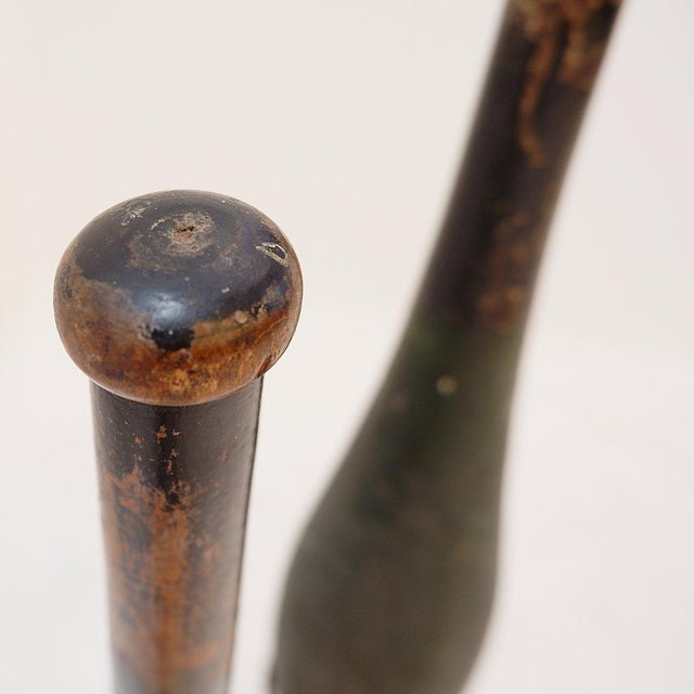 Vintage Tall Wooden Exercise Clubs on Base, Set of 2 For Sale - Image 9 of 15
