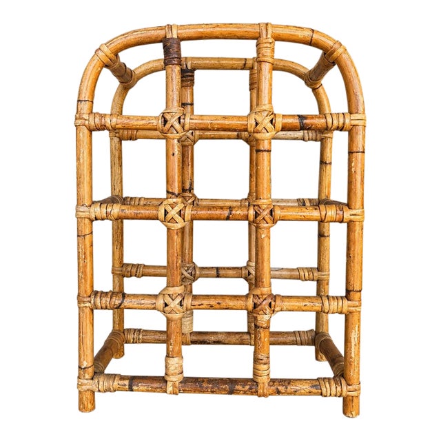 Vintage Bamboo Wine Rack Hollywood Regency, British Colonial & Coastal Bar Decor For Sale