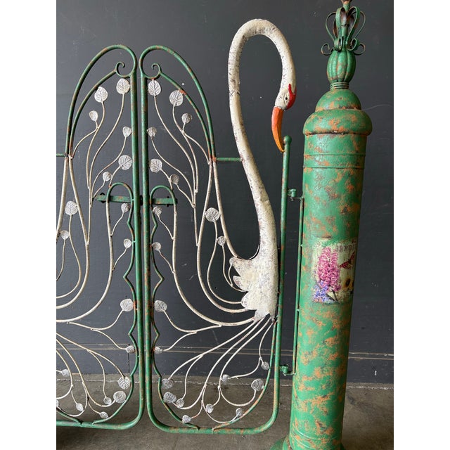 Metal Whimsical Cast Metal Swan Double Garden Gate - a Pair For Sale - Image 7 of 10
