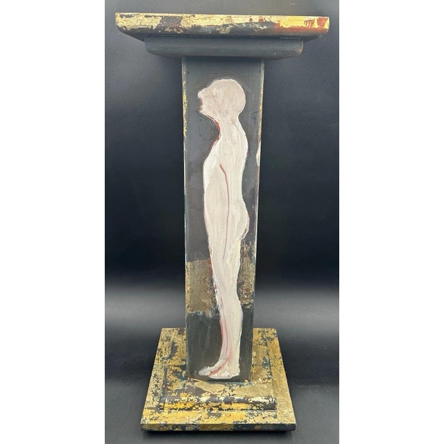 Selina Trieff Art Wood Pedestal Column Painted Figures Gold Leaf Selena For Sale - Image 13 of 18