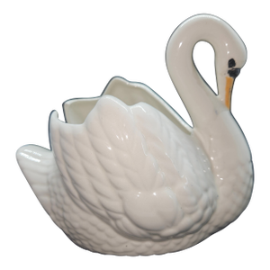 Vintage 1979 Holland Mold Hand Painted Yellow Bill Swan Figurine Bowl Planter
