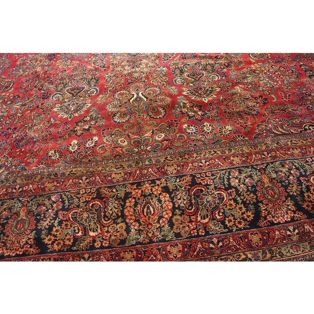 Textile 1920s Red Floral Antique Persian Sarouk Carpet 13' 8" X 14' Knotted Wool Rug For Sale - Image 7 of 11
