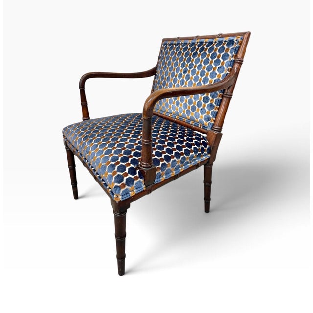 1970s Vintage Faux Bamboo Armchairs With Geometric Upholstery – Set of 2 For Sale - Image 5 of 7