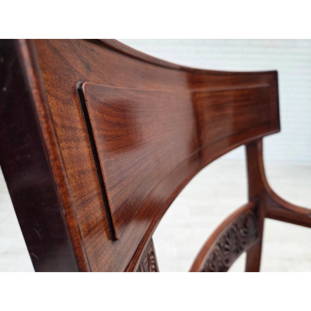 Armchairs in Carved Teak and Leather after Georges Jacob, 1920s-1930s, Set of 2 For Sale - Image 10 of 18