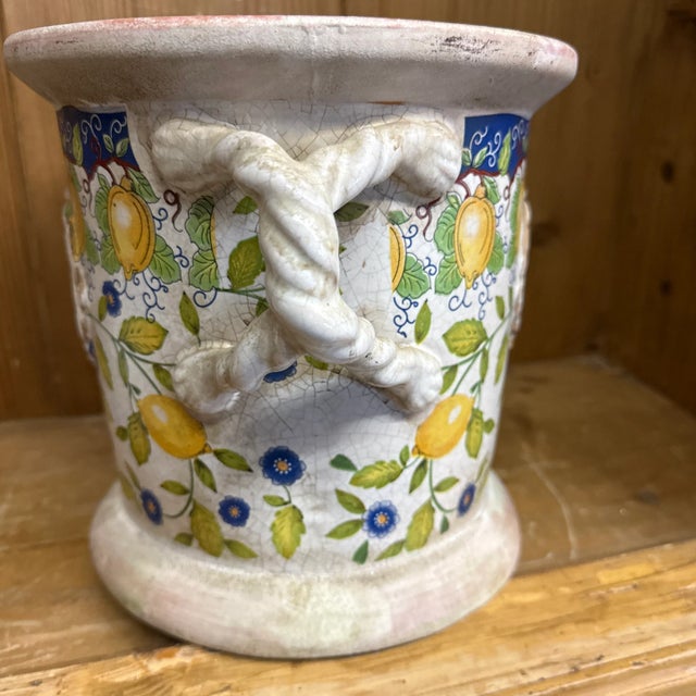 Early 21st Century Hand Painted Majolica Lidded Jar Floral Italian Botanical Lemon Tree Design. Gorgeous! For Sale - Image 5 of 12