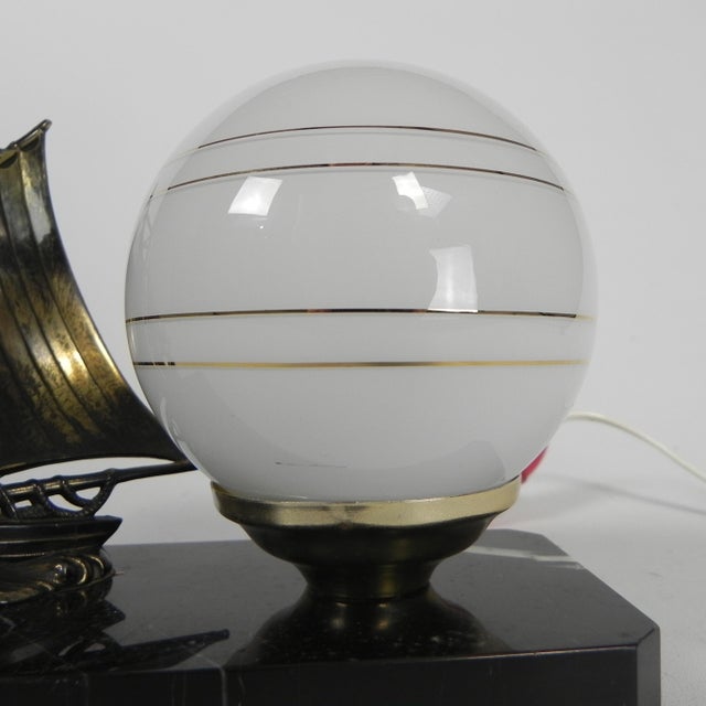 Art Deco Desk Lamp with Sailboat and Globe on Marble Base, 1930s For Sale - Image 14 of 16