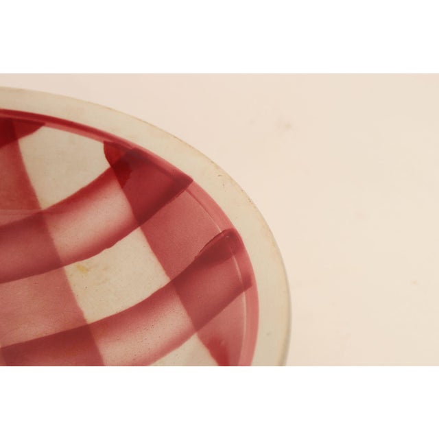 Vintage French Modern Raspberry Tartan Plaid Pedestal Cake Stand by Faïencerie Givors For Sale - Image 9 of 11