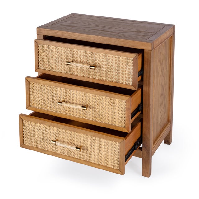 2020s Mesa 25 in. W Rectangular Cane and Solid Wood 3 Drawer Nightstand, Natural & Cane For Sale - Image 5 of 11