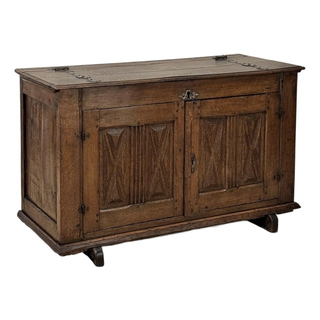 18th Century Dutch Hand-Carved Oak Trunk Adapted as Buffet For Sale