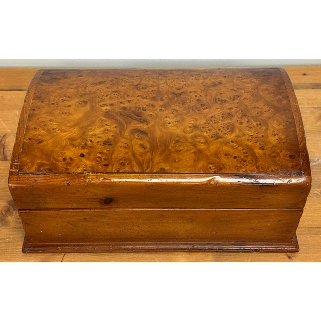Traditional Oversized Vintage Domed Lid Burled Wood Box For Sale - Image 3 of 13