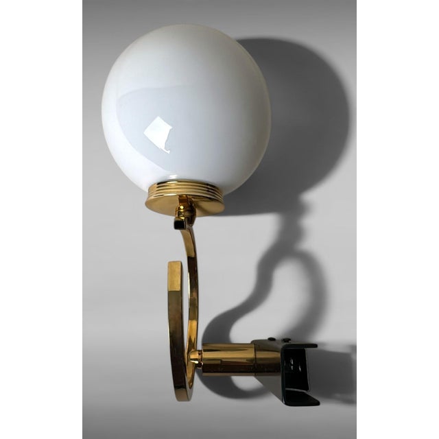 Metal Mid 20th Century Maison Lunel Style Pair of French Modernist Brass and Opaline Glass Sconces - a Pair For Sale - Image 7 of 18
