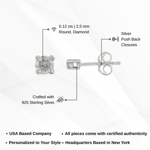 0.12 Ct Genuine Diamond Classic Prong Set Solitaire Stud Earrings G Color Si1 Clarity - A Pair For Sale - Image 10 of 12