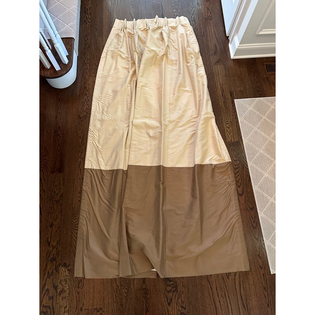 Chocolate 2002 Color Block Calico Corners Custom Fabric Silk Blend Fully Lined Drapery Panels - Set of 2 For Sale - Image 8 of 8