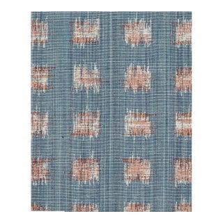 1/2 Yard Remnant of Rebecca Atwood Gridded Ikat Fabric in Blue/Pink For Sale