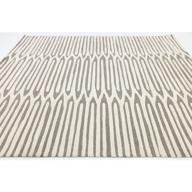 8x10 Modern Geometric Hand-Tufted Wool Area Rug - Neutral Taupe & Cream For Sale - Image 9 of 10