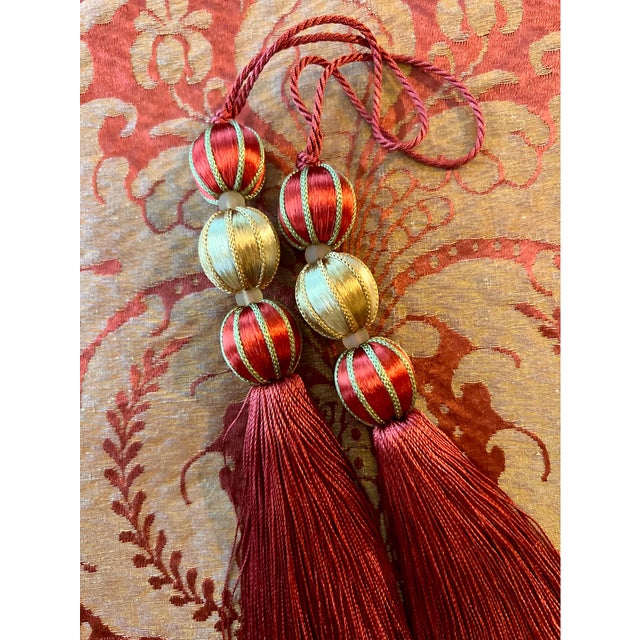 2020s Beaded Satin Key Tassel in Red and Gold Color For Sale - Image 5 of 15