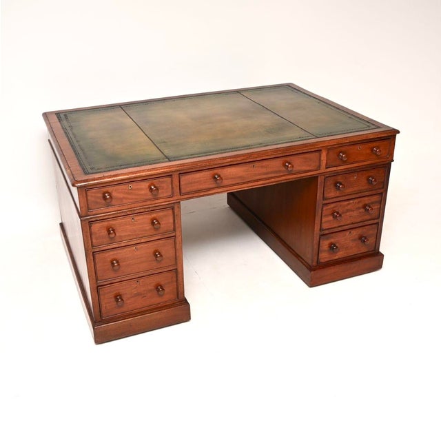 Antique Victorian Leather Top Partners Desk, 1860 For Sale - Image 11 of 11