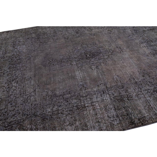 Gray Vintage Persian Overdyed Handmade Medallion Gray Wool Rug For Sale - Image 8 of 11