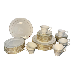 Vintage Oxford Bone China White Lace Dinnerware Service for 12—58 Pieces