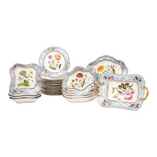 Mid 19th Century Spode Pale Blue-Ground Botanical Porcelain Dessert Service- 29 Pieces For Sale