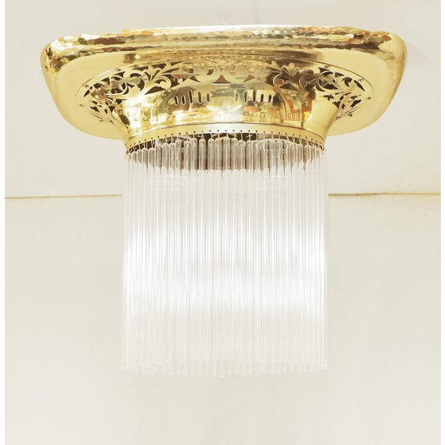 19th Century Art Nouveau Brass and Glass Ceiling Lamp, 1890s For Sale - Image 5 of 7