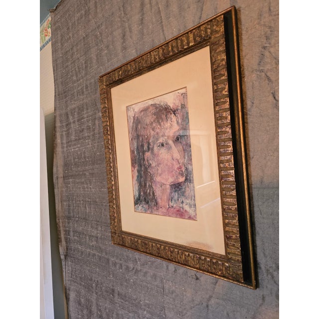 Vintage Mid Century Modern Watercolor Painting of Girl For Sale - Image 12 of 12